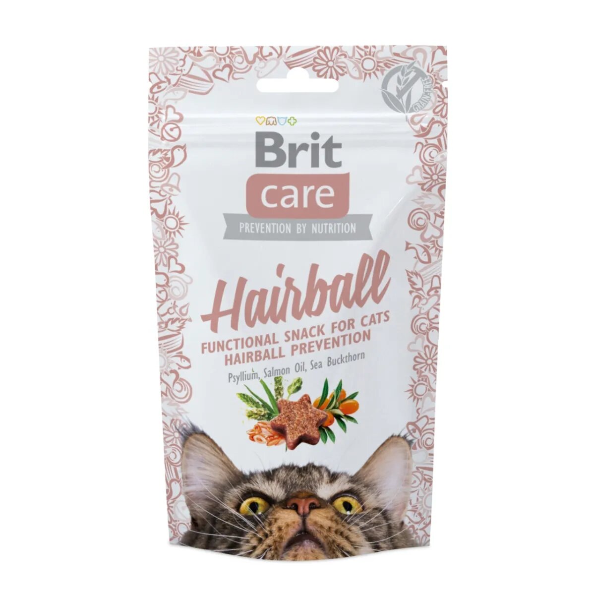 Brit Care Snack Hairball Rață recompense funcționale fără cereale pisici limitarea ghemurilor de blană 50g