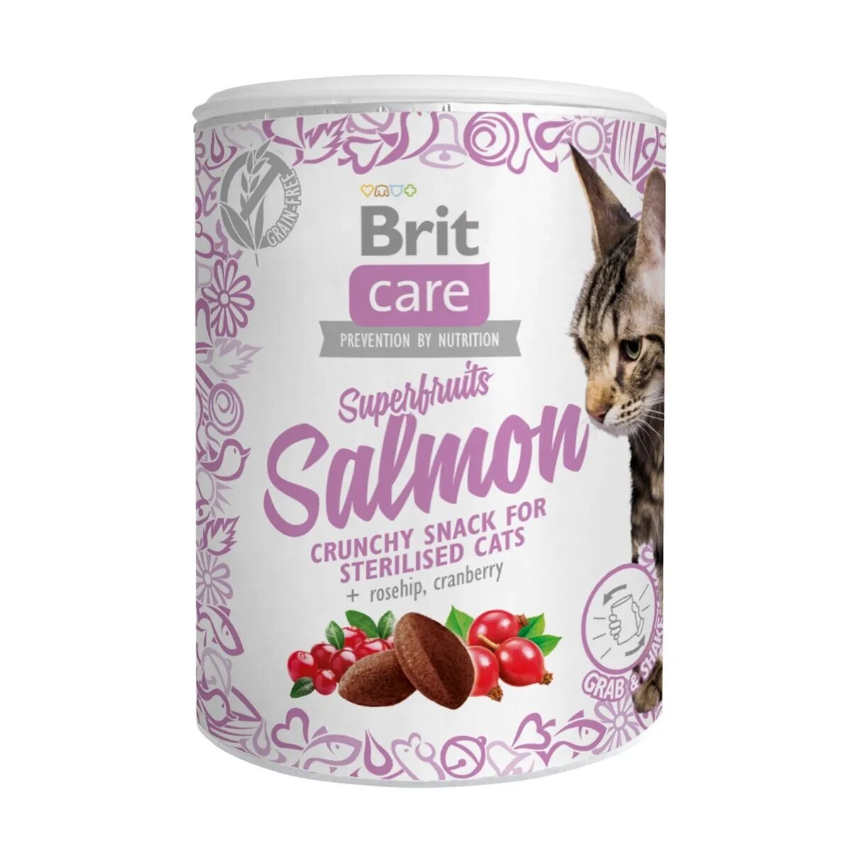 Brit Care Snack Superfruits Somon și Măceșe recompense fără cereale pisici sterilizate 100g
