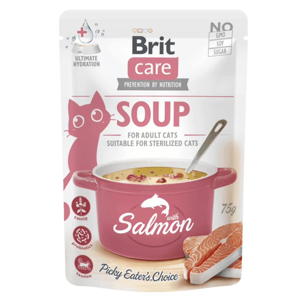 Brit Care Soup Somon plic hrană umedă fără cereale pisici apetit capricios (topping) 75g