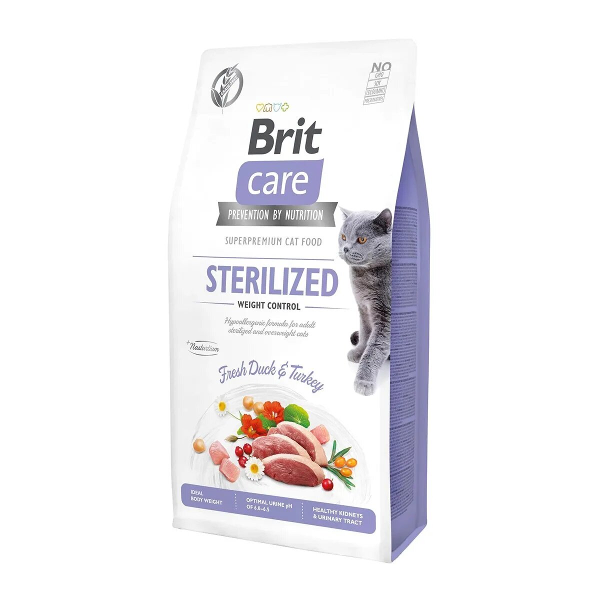 Brit Care Sterilized Weight Control Rață și Curcan hrană uscată fără cereale pisici sterilizate managementul greutății 2kg