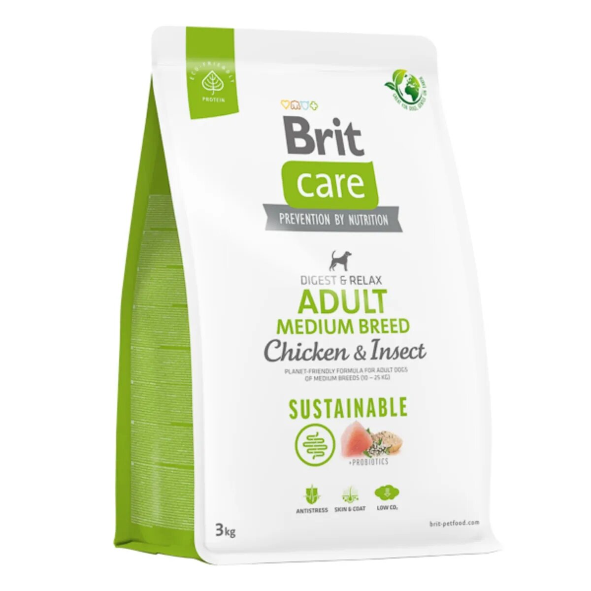 Brit Care Sustainable Digest & Relax M Pui și Insecte hrană uscată câini sistem digestiv Care Sustainable Adult Medium Breed M Pui și Insecte hrană uscată câini sistem digestiv 3kg