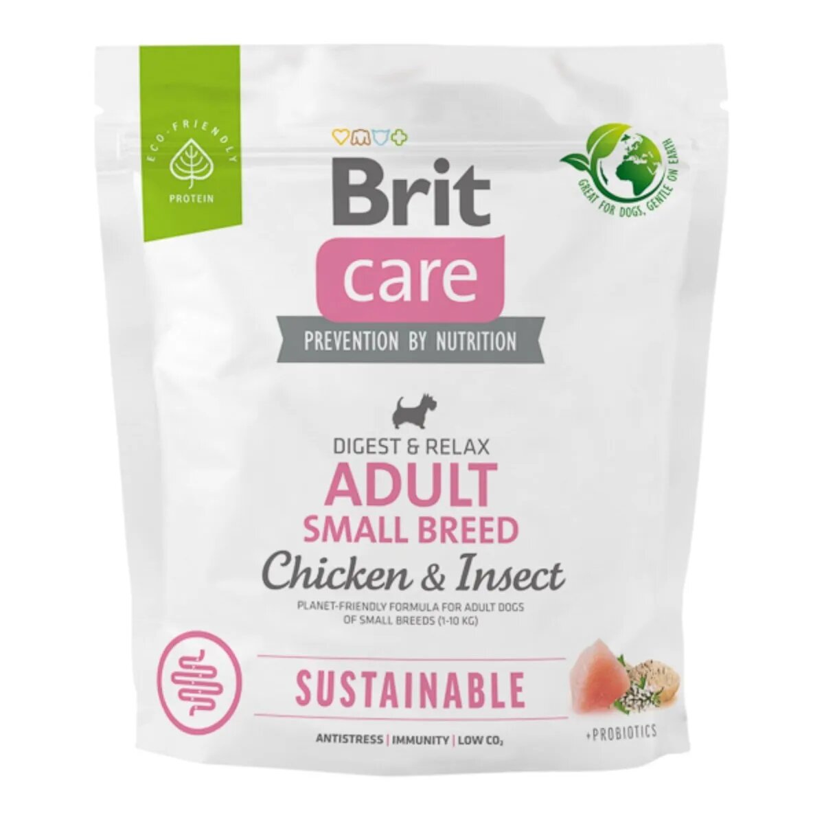 Brit Care Sustainable Digest & Relax XS-S Pui și Insecte hrană uscată câini sistem digestiv Care Sustainable Adult Small Breed XS-S Pui și Insecte hrană uscată câini sistem digestiv 1kg