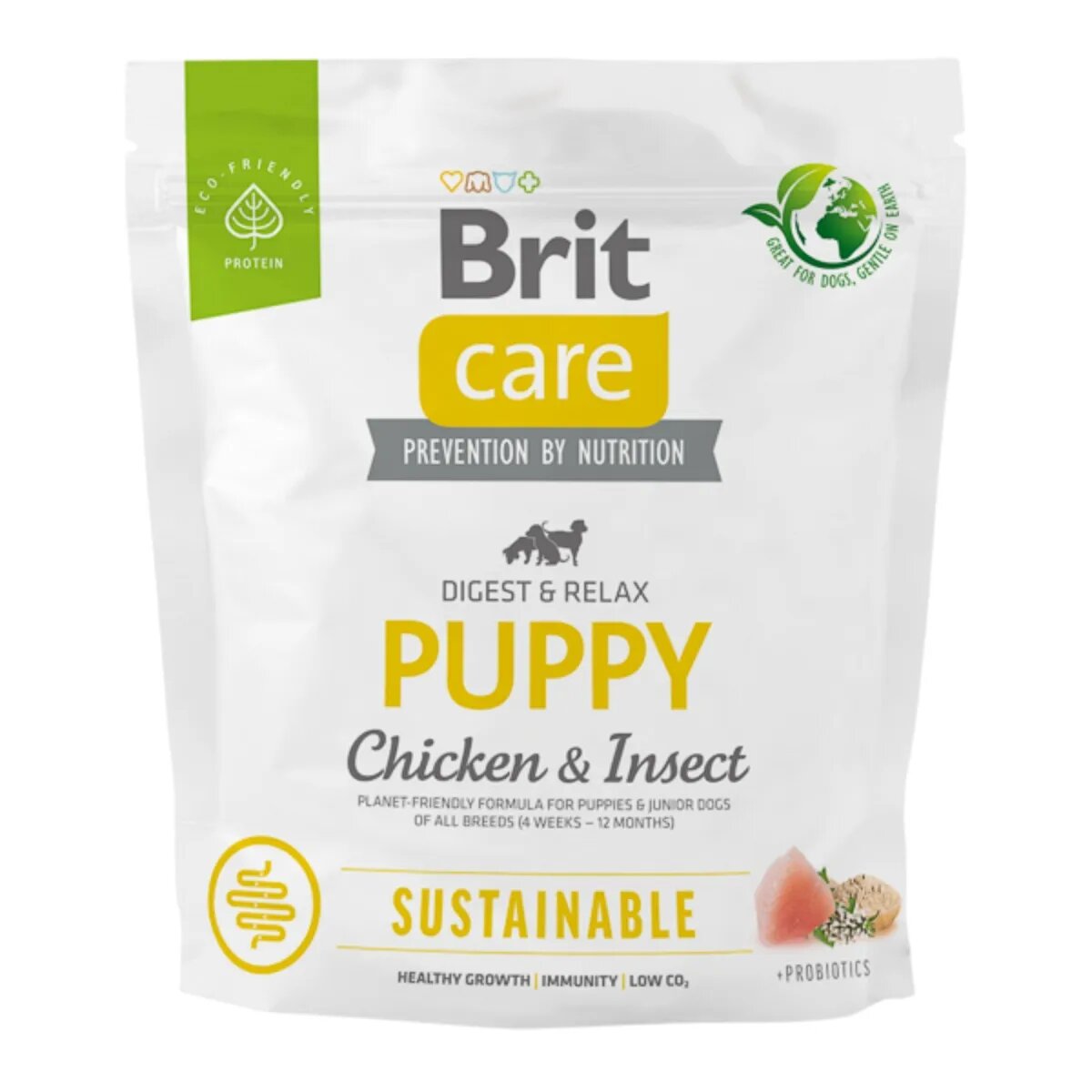 Brit Care Sustainable Digest & Relax XS-XL Pui și Insecte hrană uscată câini junior sistem digestiv Care Sustainable Puppy XS-XL Pui și Insecte hrană uscată câini junior sistem digestiv 1kg