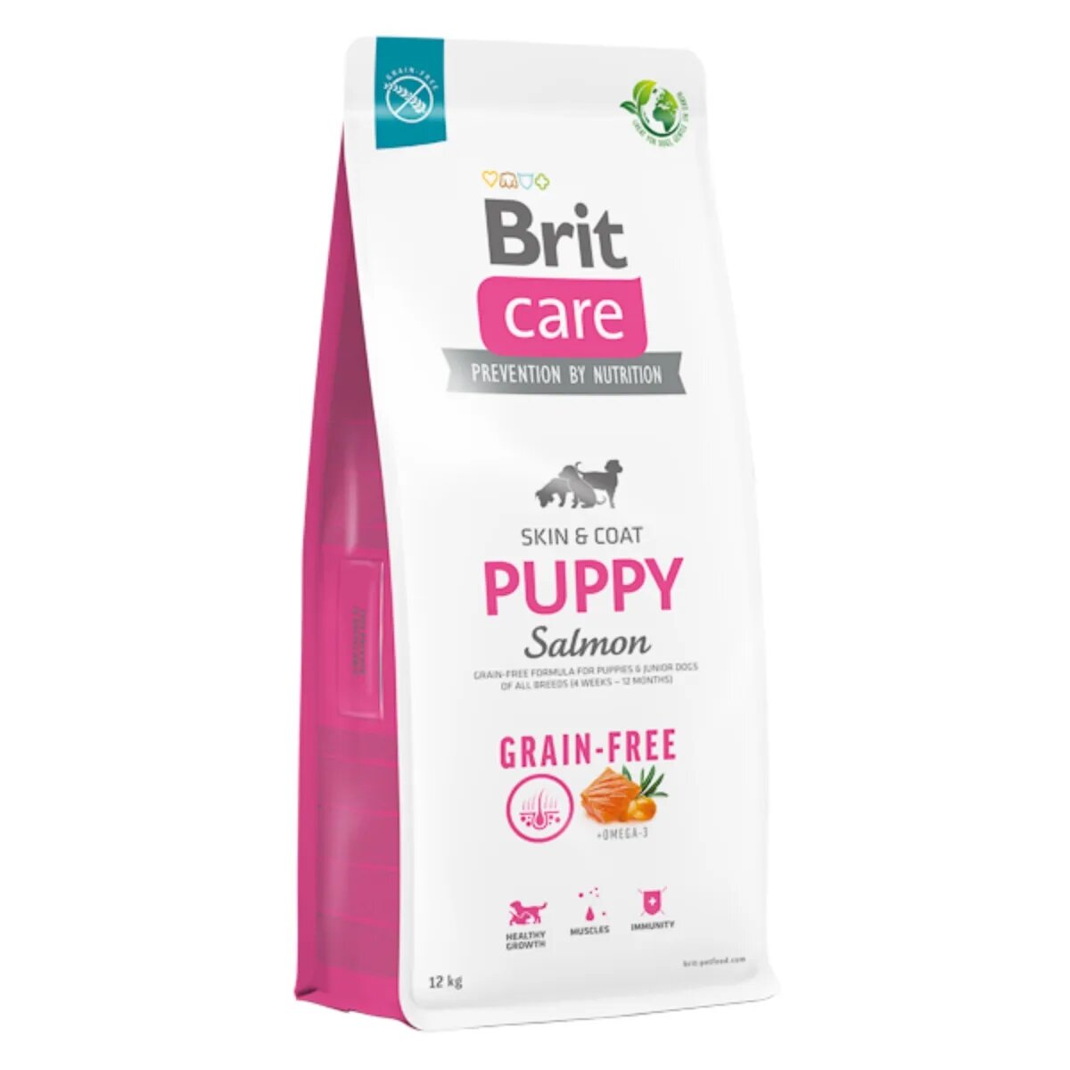 Brit Care XS-XL Somon hrană uscată fără cereale câini junior piele & blană Care Grain-Free Puppy XS-XL Somon hrană uscată fără cereale câini junior piele & blană 12kg