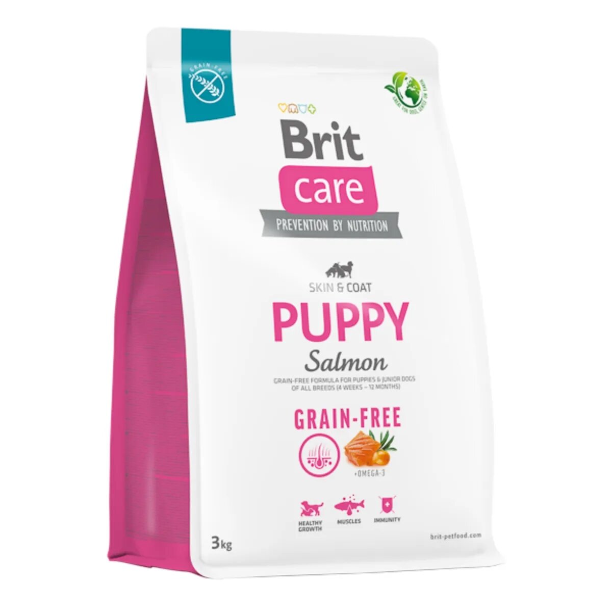 Brit Care XS-XL Somon hrană uscată fără cereale câini junior piele & blană Care Grain-Free Puppy XS-XL Somon hrană uscată fără cereale câini junior piele & blană 3kg
