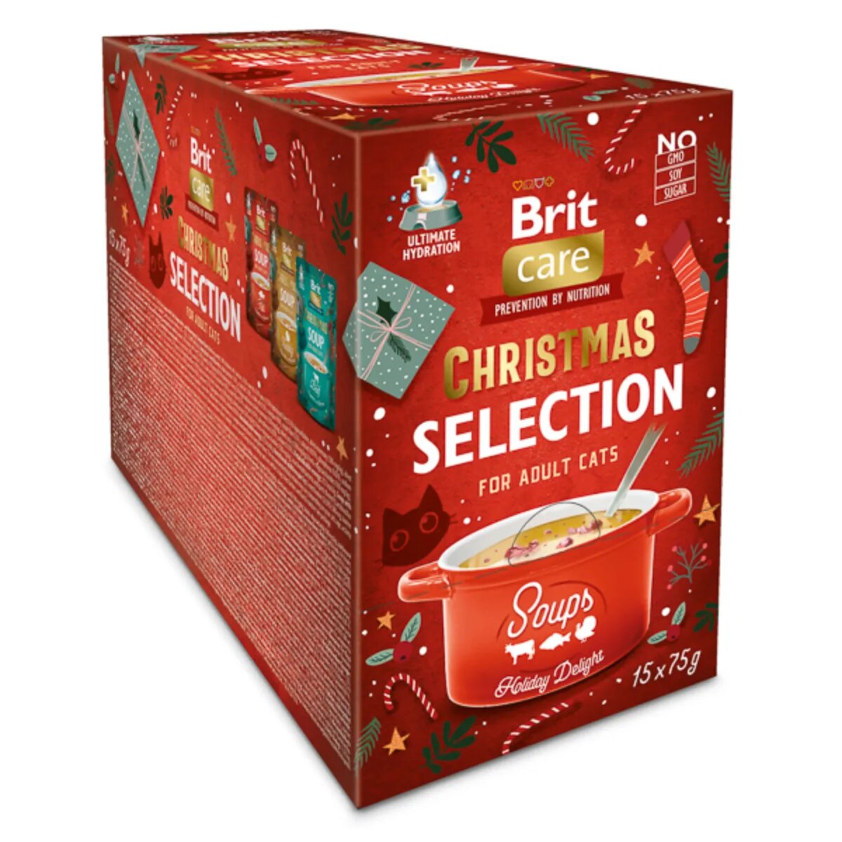 Brit Christmas Selection Soups Holiday Delight Pește Vită și Curcan plic hrană umedă fără cereale pisici (topping) multipack 75g x 15buc