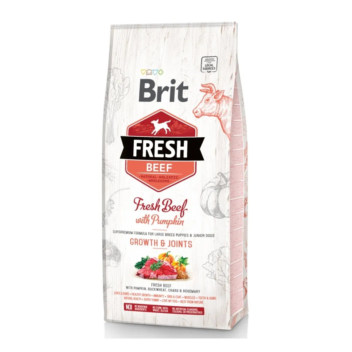 Brit Fresh Bones & Joints Junior L-XL Vită cu Dovleac hrană uscată conținut redus cereale câini junior 12kg