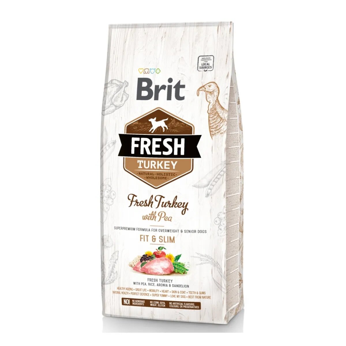 Brit Fresh Fit & Slim Adult S-XL Curcan cu Mazăre hrană uscată conținut redus cereale câini managemetul greutății 12kg