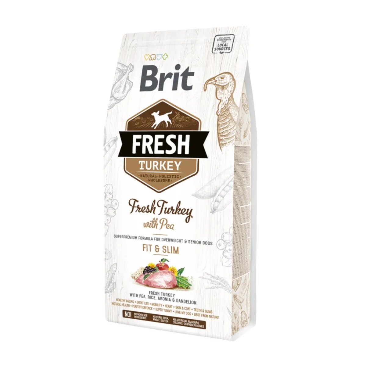 Brit Fresh Fit & Slim Adult S-XL Curcan cu Mazăre hrană uscată conținut redus cereale câini managemetul greutății 2.5kg