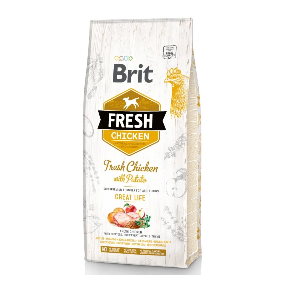 Brit Fresh Great Life Adult S-XL Pui cu Cartof hrană uscată conținut redus cereale câini 12kg