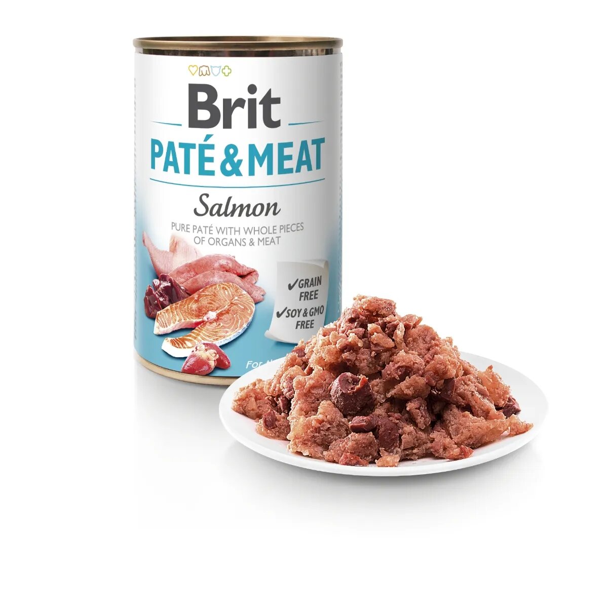 Brit Pate & Meat Somon conservă hrană umedă fără cereale câini (pate cu bucăți de carne) 400g