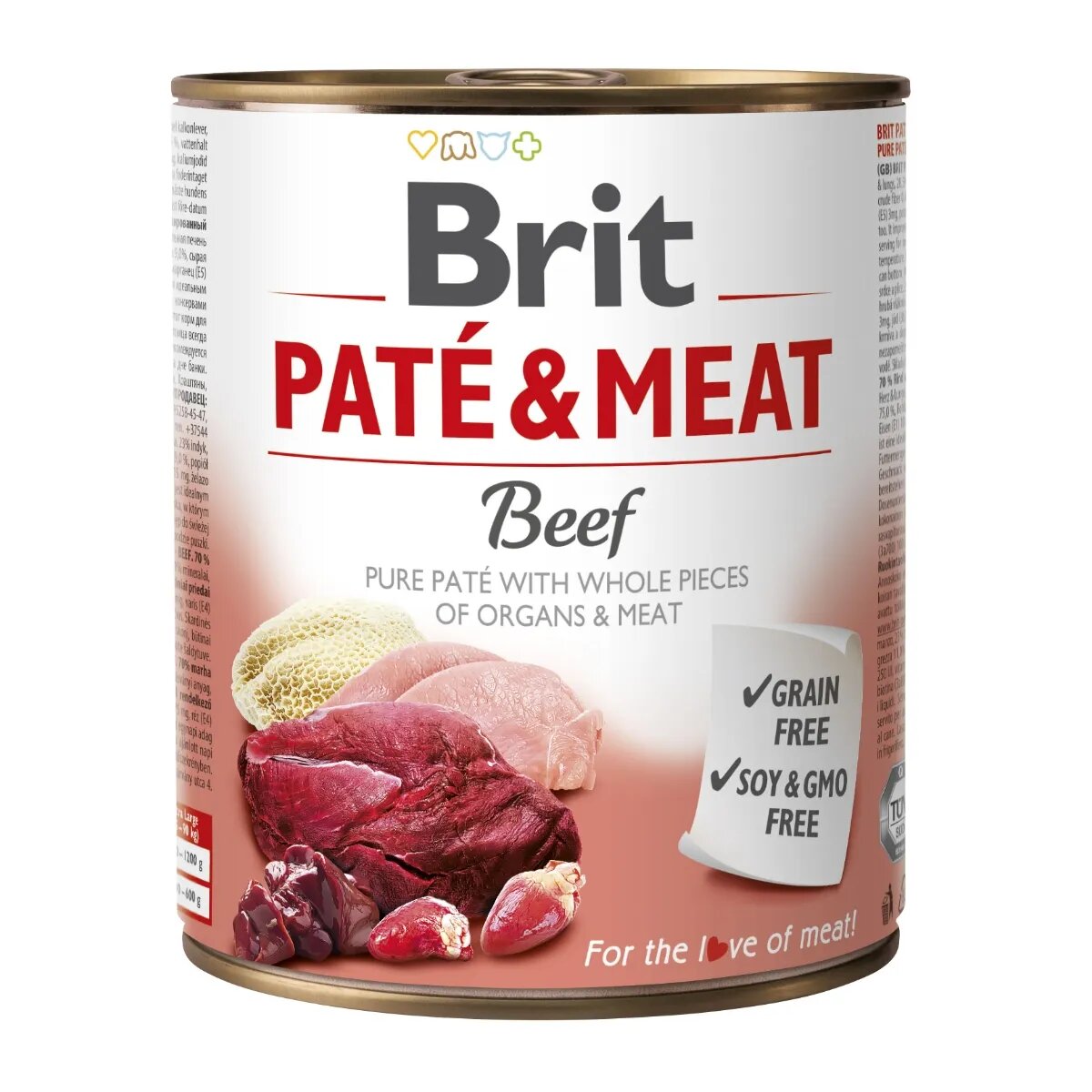 Brit Pate & Meat Vită conservă hrană umedă fără cereale câini (pate cu bucăți de carne) 800g