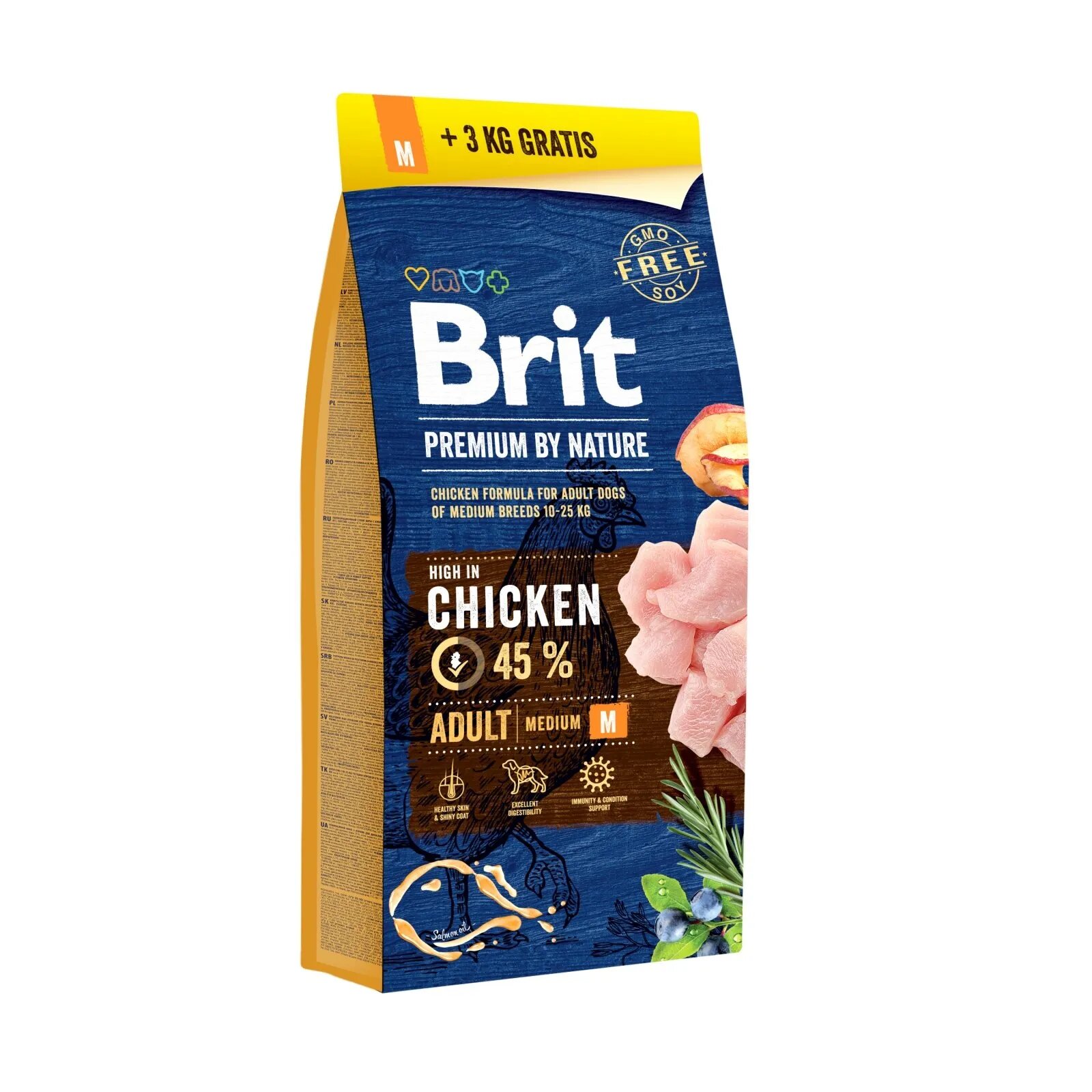 Brit Premium By Nature Adult Medium Breed M Pui hrană uscată câini 15kg+3kg GRATUIT