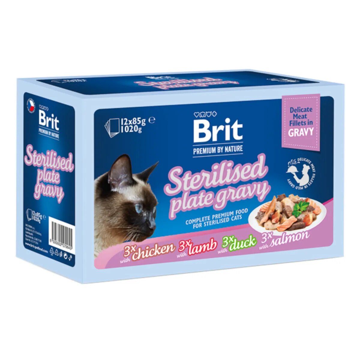 Brit Premium by Nature Delicate Sterilised Family Plate Carne cutie hrană umedă pisici sterilizate (în sos) multipack 85g x 12buc