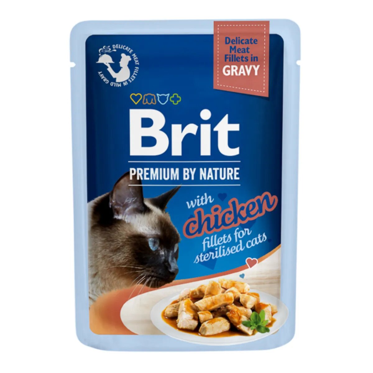 Brit Premium by Nature Delicate Sterilised File Pui plic hrană umedă pisici sterilizate (în sos) 85g
