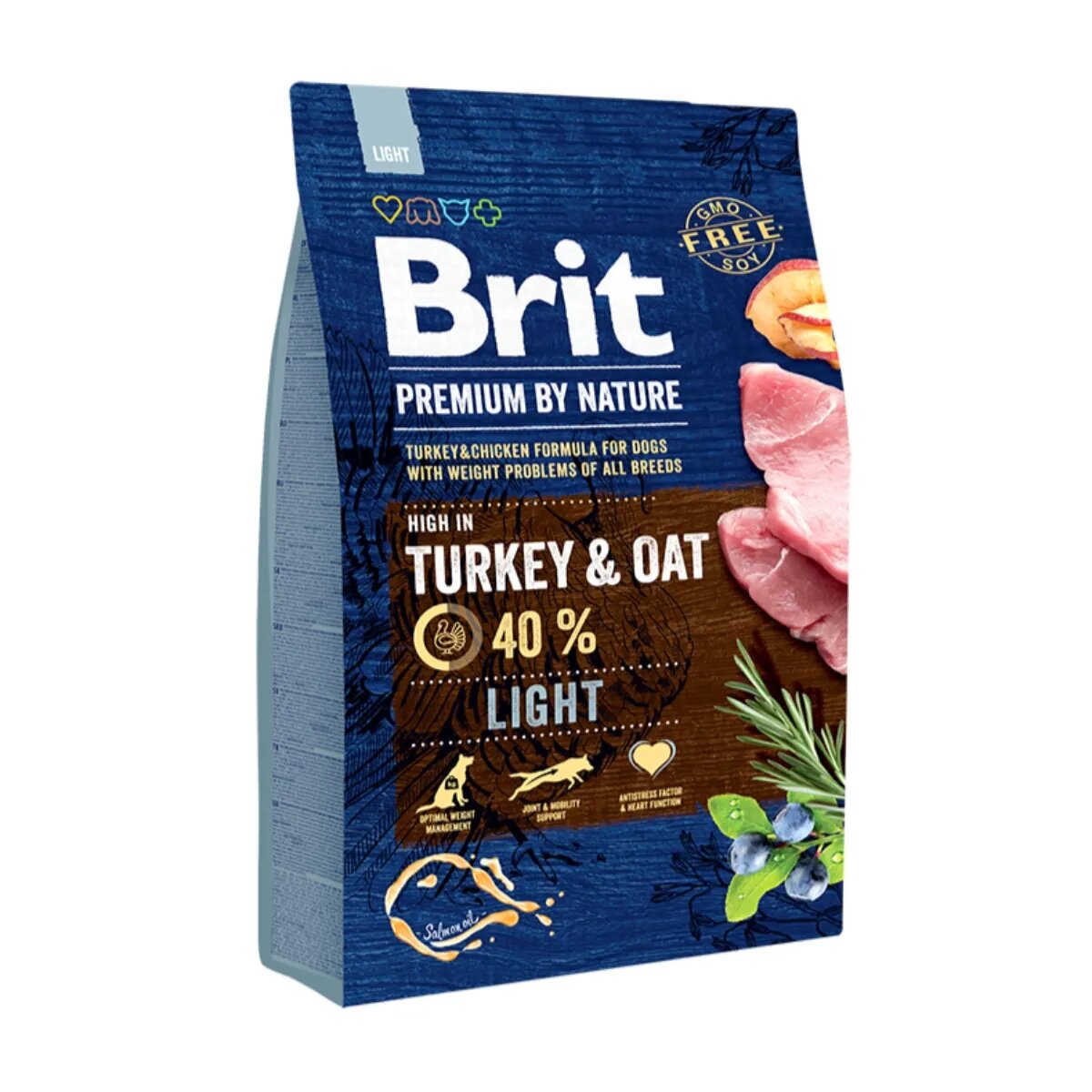 Brit Premium By Nature Light Curcan cu Ovăz hrană uscată câini managementul greutății 3kg