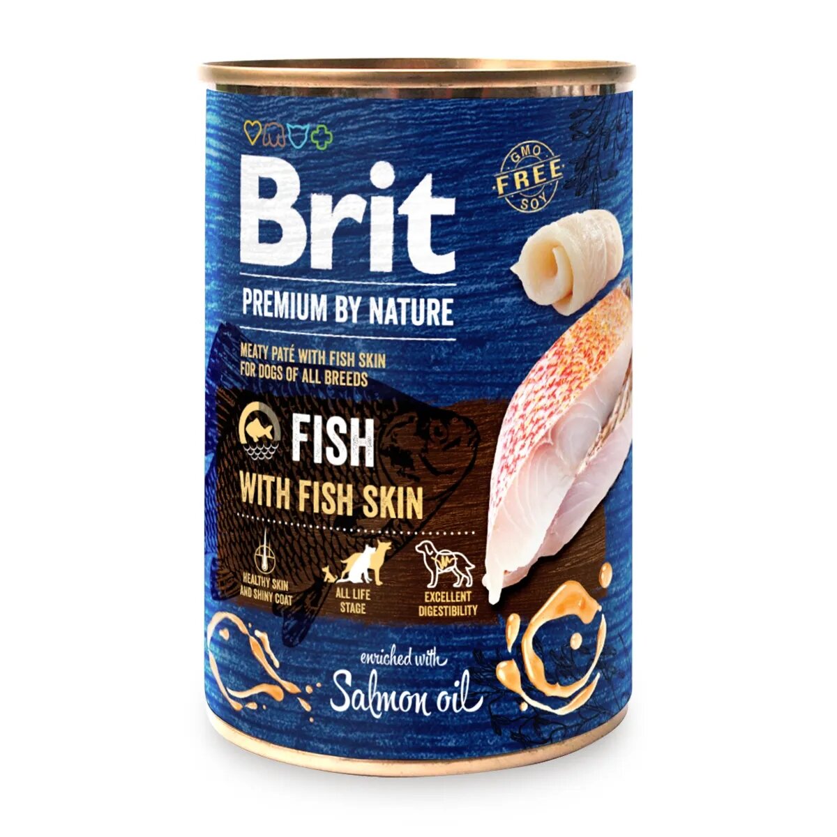 Brit Premium by Nature XS-XL Pește și Piele de Pește conservă hrană umedă fără cereale câini (în suc propriu) 800g