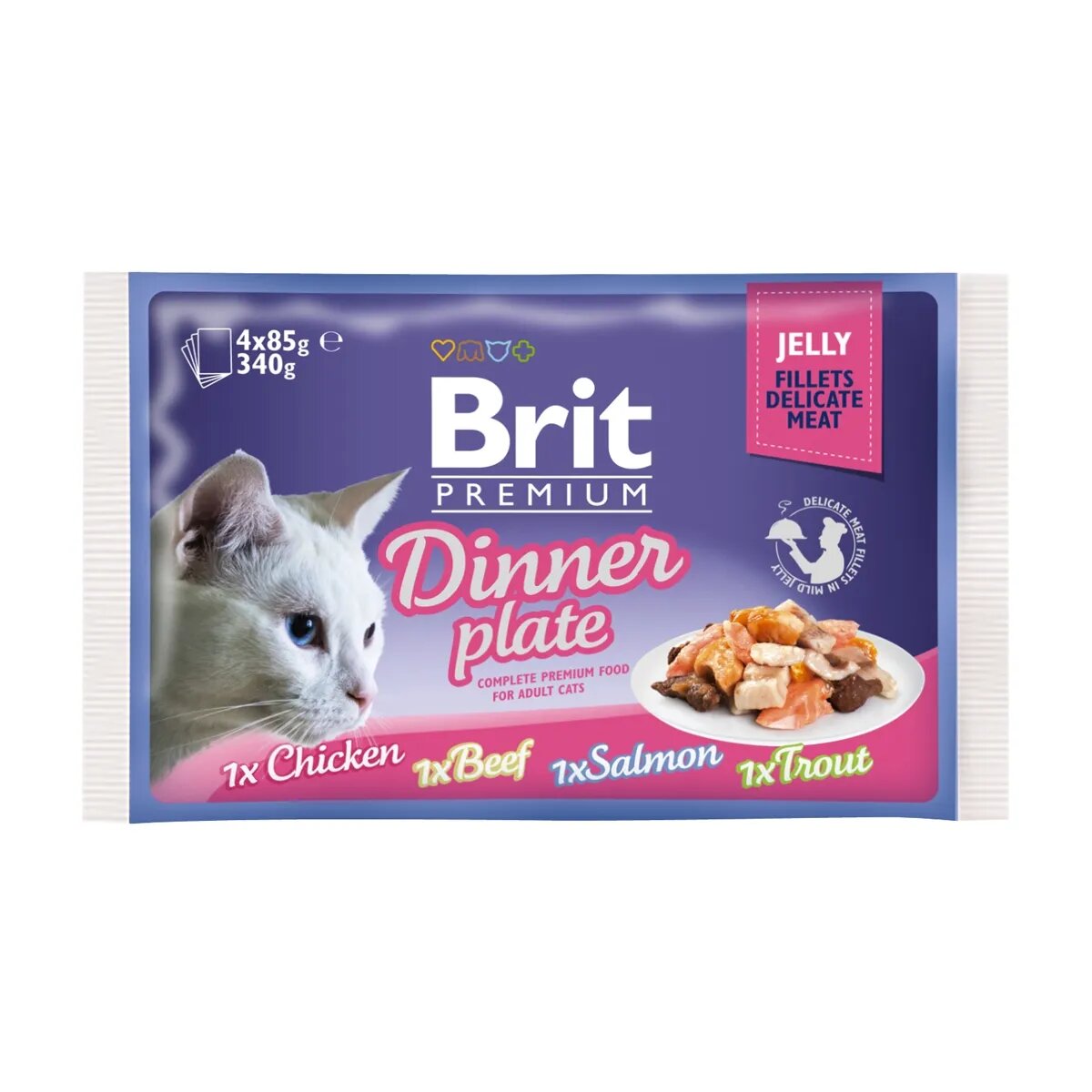 Brit Premium Multipack Dinner Plate 4 arome pachet mixt plic hrană umedă pisici (în aspic) 85g x 4