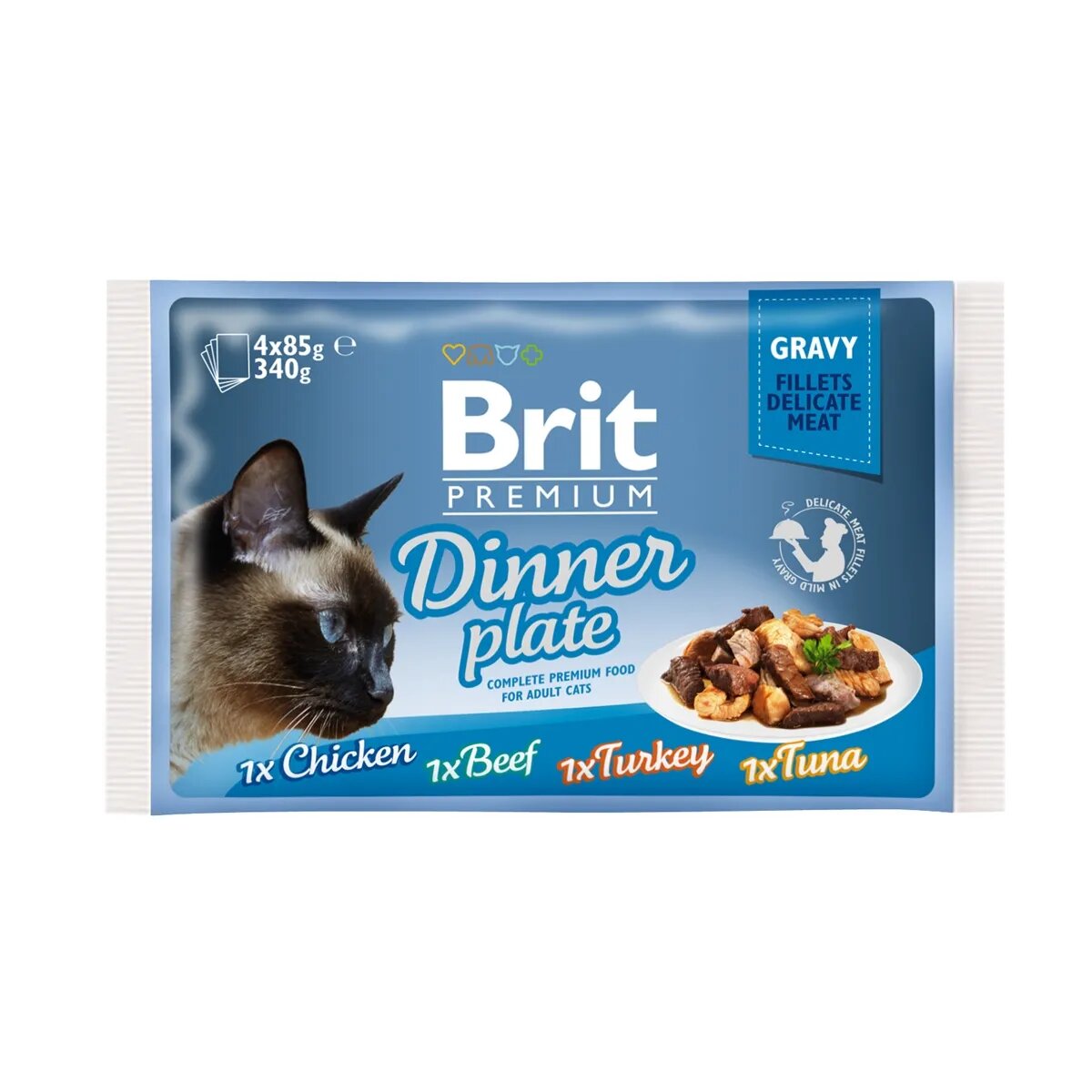 Brit Premium Multipack Dinner Plate 4 arome pachet mixt plic hrană umedă pisici (în sos) 85g x 4