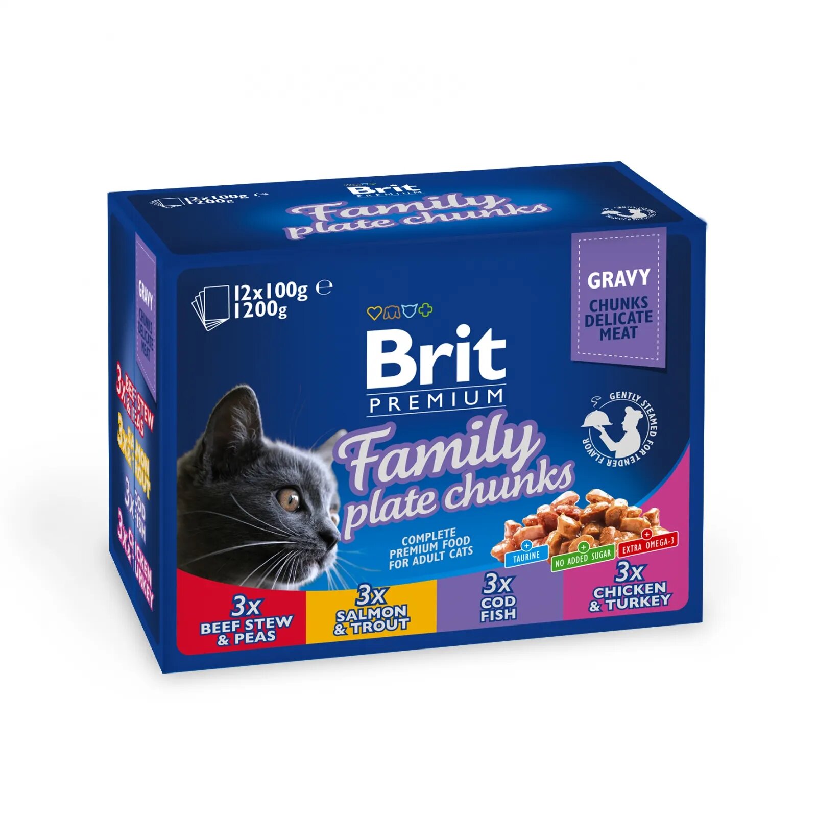 Brit Premium Multipack Family Plate 4 arome pachet mixt plic hrana umedă pisici (în sos) 100g x 12