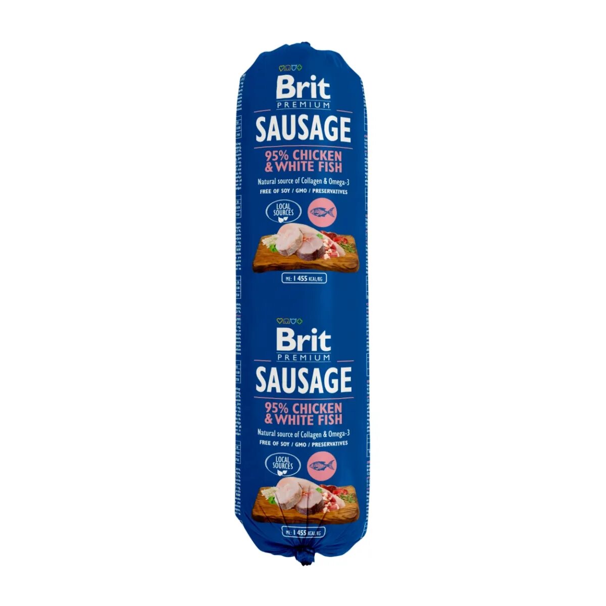 Brit Premium Pui și Pește Alb salam hrană umedă conținut redus cereale câini 800g