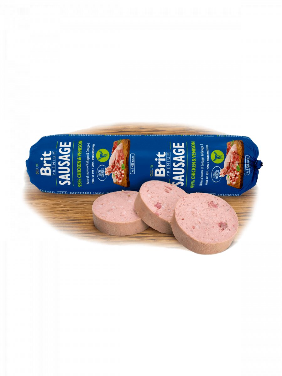 Brit Premium Pui și Vânat salam hrană umedă conținut redus cereale câini 800g