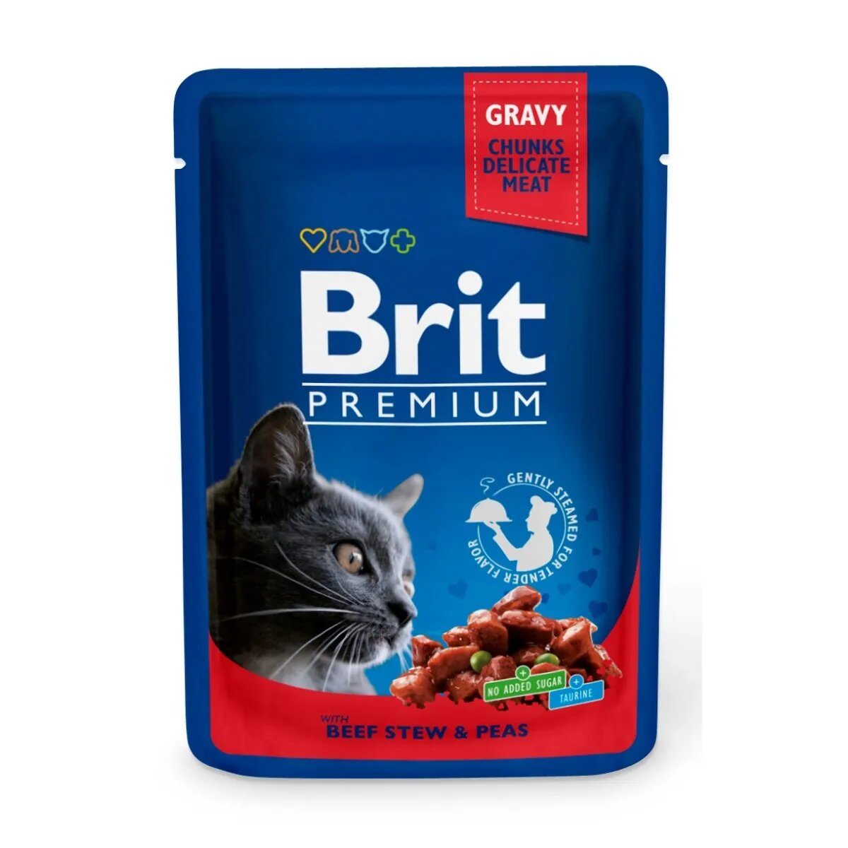 Brit Premium Vită și Mazăre plic hrană umedă pisici (în sos) 100g