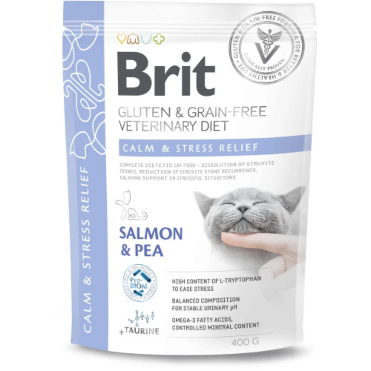 Brit Veterinary Diets BRIT VD Calm & Stress Relief Somon dietă veterinară hrană uscată fără cereale pisici sistem nervos & calmante 400g