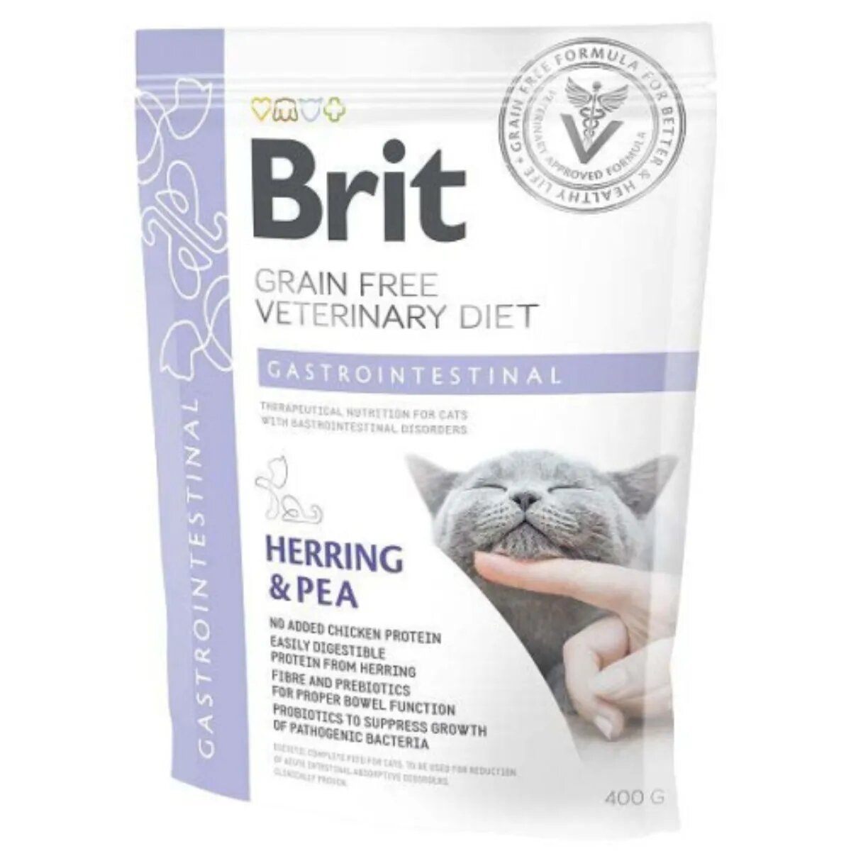 Brit Veterinary Diets BRIT VD Gastrointestinal Hering dietă veterinară hrană uscată fără cereale pisici sistem digestiv 400g