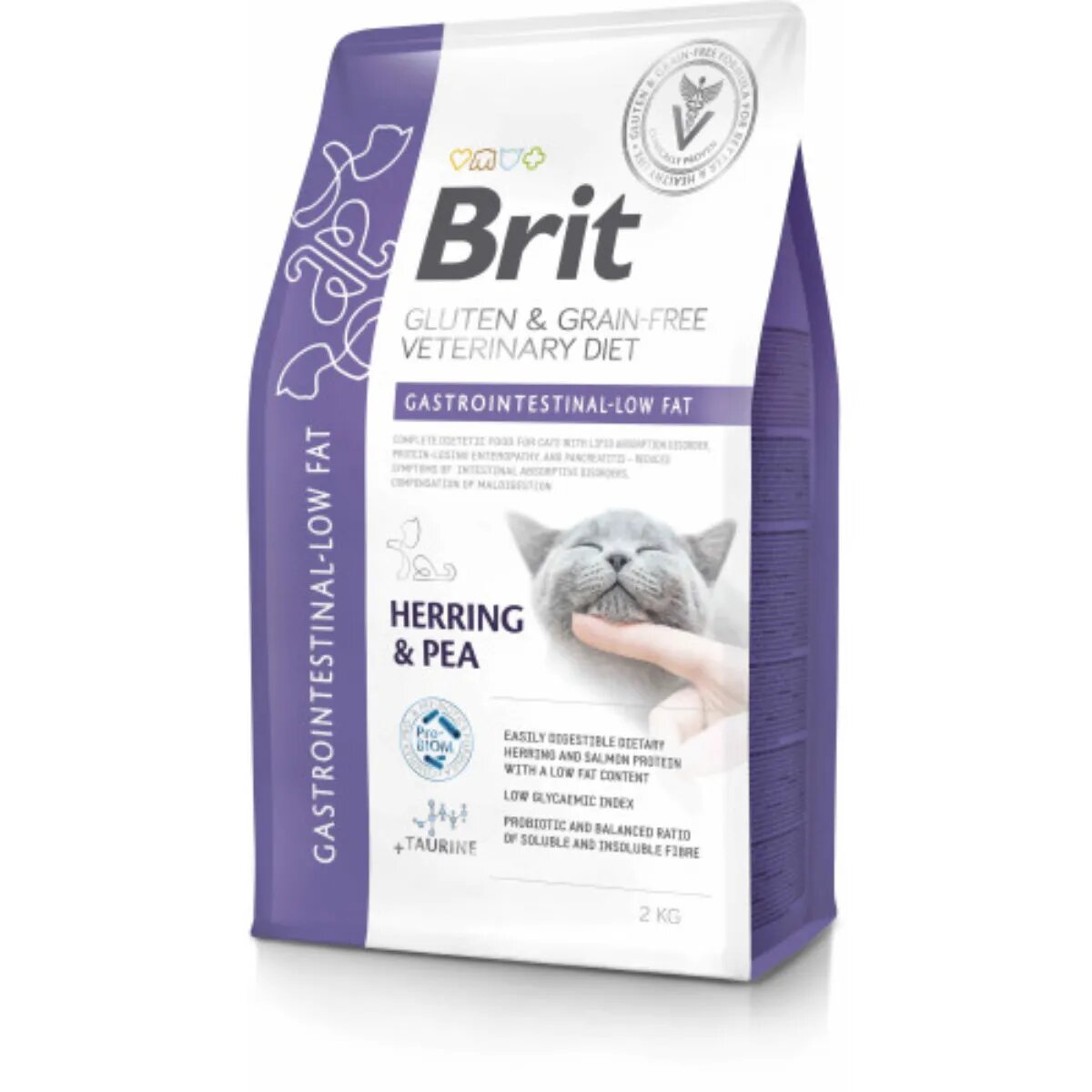 Brit Veterinary Diets BRIT VD Gastrointestinal Low Fat Hering dietă veterinară hrană uscată fără cereale pisici sistem digestiv 2kg