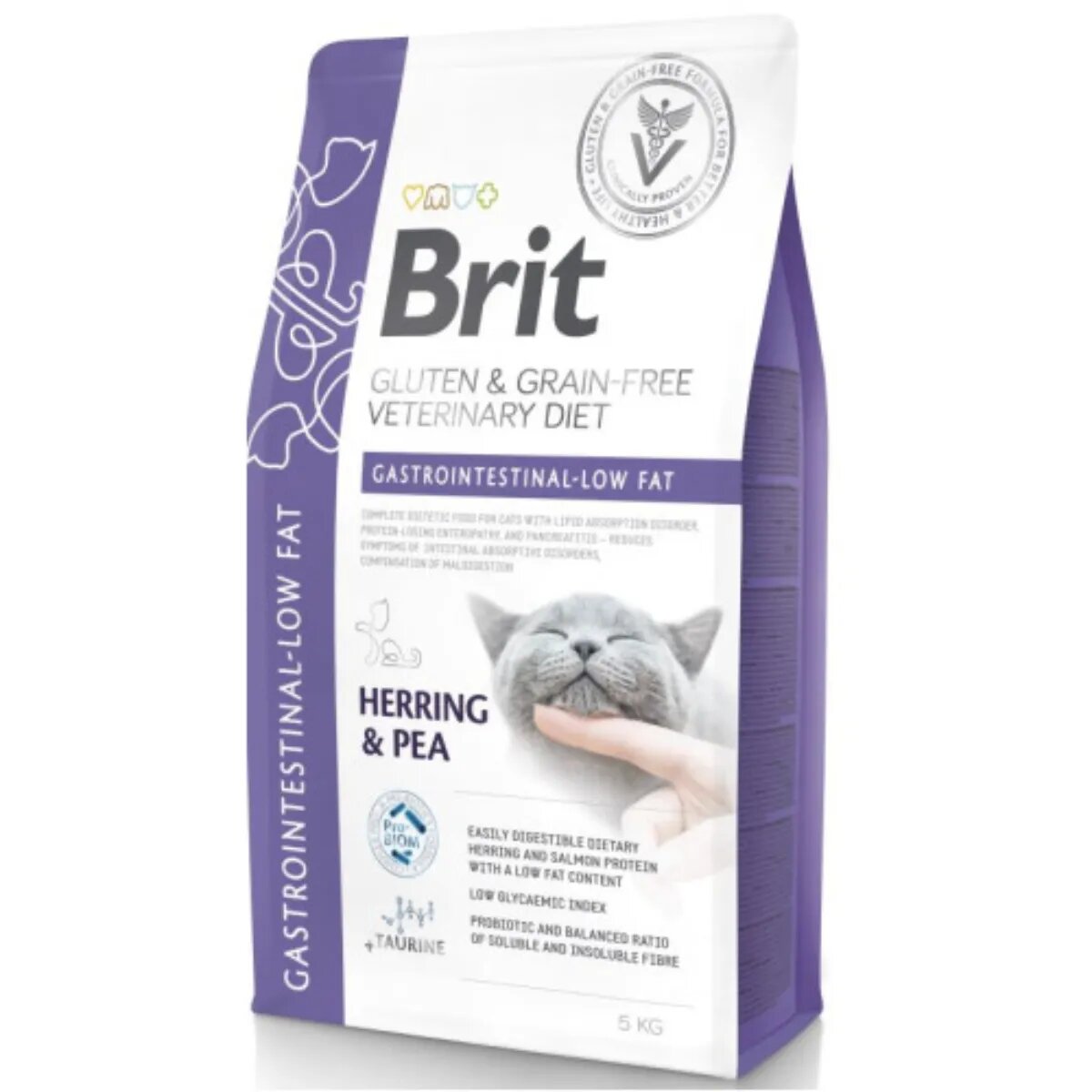 Brit Veterinary Diets BRIT VD Gastrointestinal Low Fat Hering dietă veterinară hrană uscată fără cereale pisici sistem digestiv 5kg