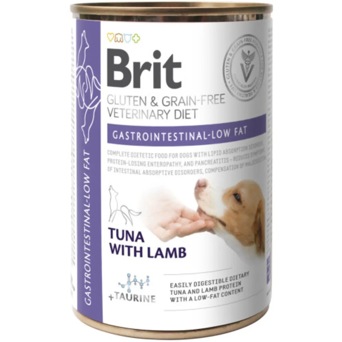 Brit Veterinary Diets BRIT VD Gastrointestinal Low Fat XS-XL Ton și Miel dietă veterinară conservă hrană umedă fără cereale câini sistem digestiv (în aspic) 400g