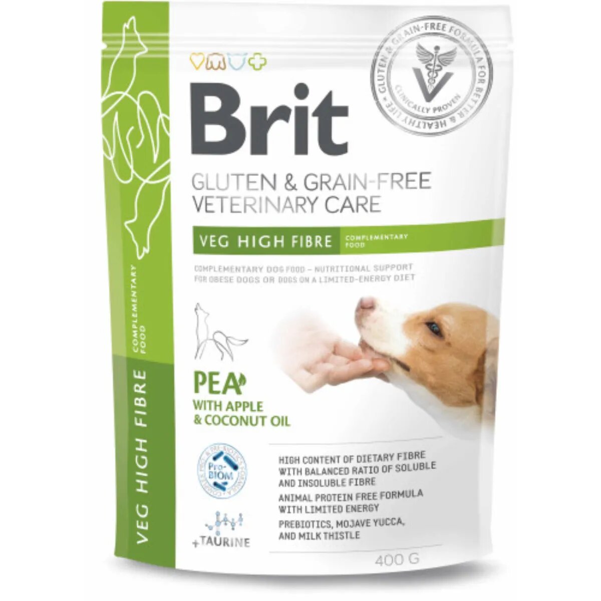 Brit Veterinary Diets BRIT VD High Fibre XS-XL Mazăre și Mere dietă veterinară hrană uscată fără cereale câini obezitate 400g