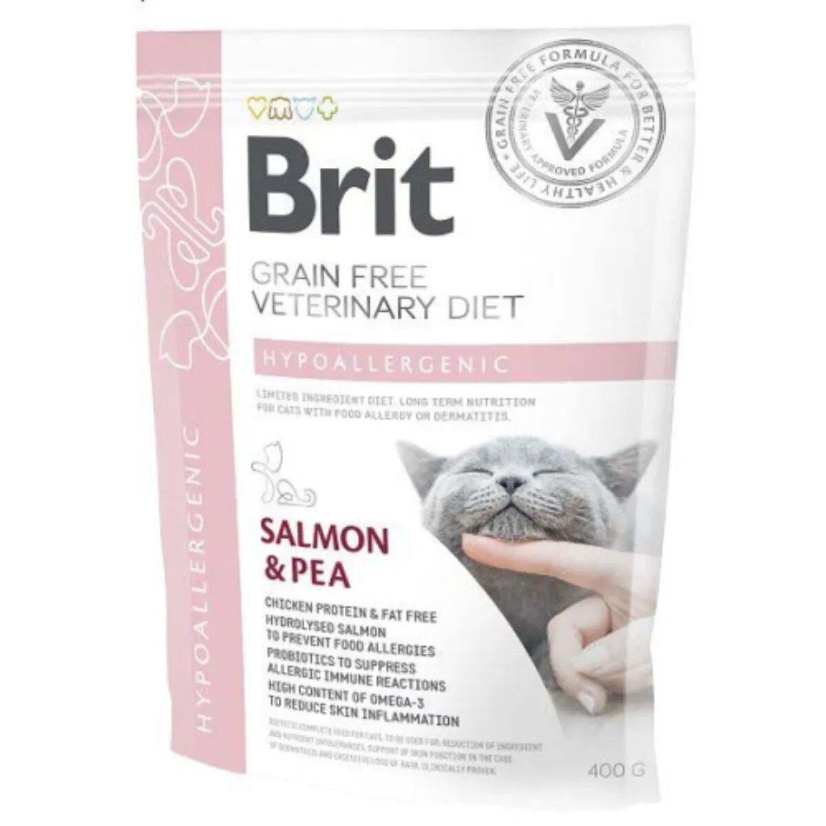 Brit Veterinary Diets BRIT VD Hypoallergenic Somon dietă veterinară hrană uscată fără cereale pisici alergii 400g