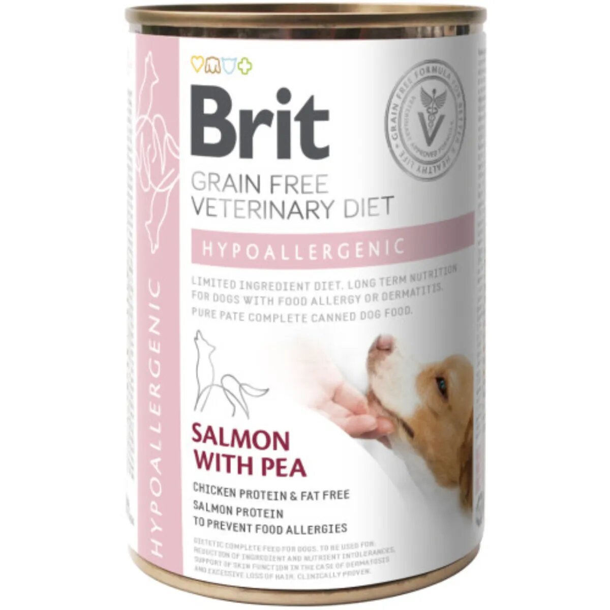 Brit Veterinary Diets BRIT VD Hypoallergenic XS-XL Somon dietă veterinară conservă hrană umedă fără cereale câini alergii (în aspic) 400g
