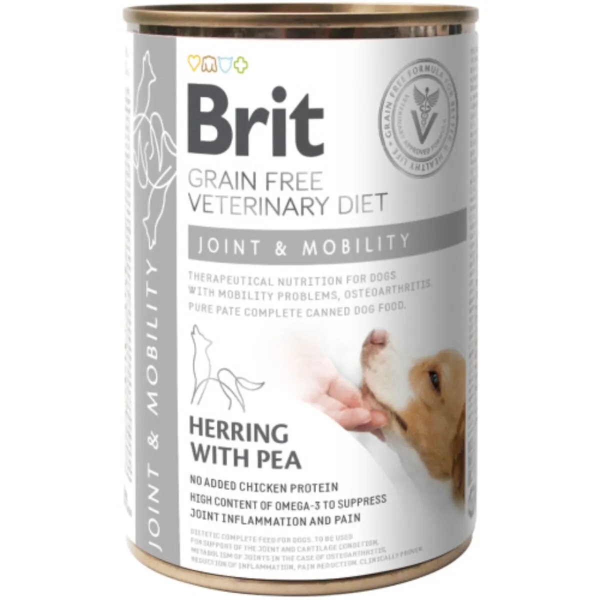 Brit Veterinary Diets BRIT VD Joint & Mobility XS-XL Hering dietă veterinară conservă hrană umedă fără cereale câini sistem articular (în aspic) 400g