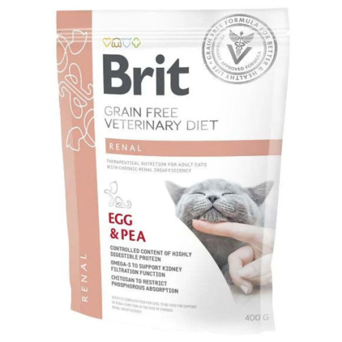 Brit Veterinary Diets BRIT VD Renal Ou dietă veterinară hrană uscată fără cereale pisici sistem renal 400g