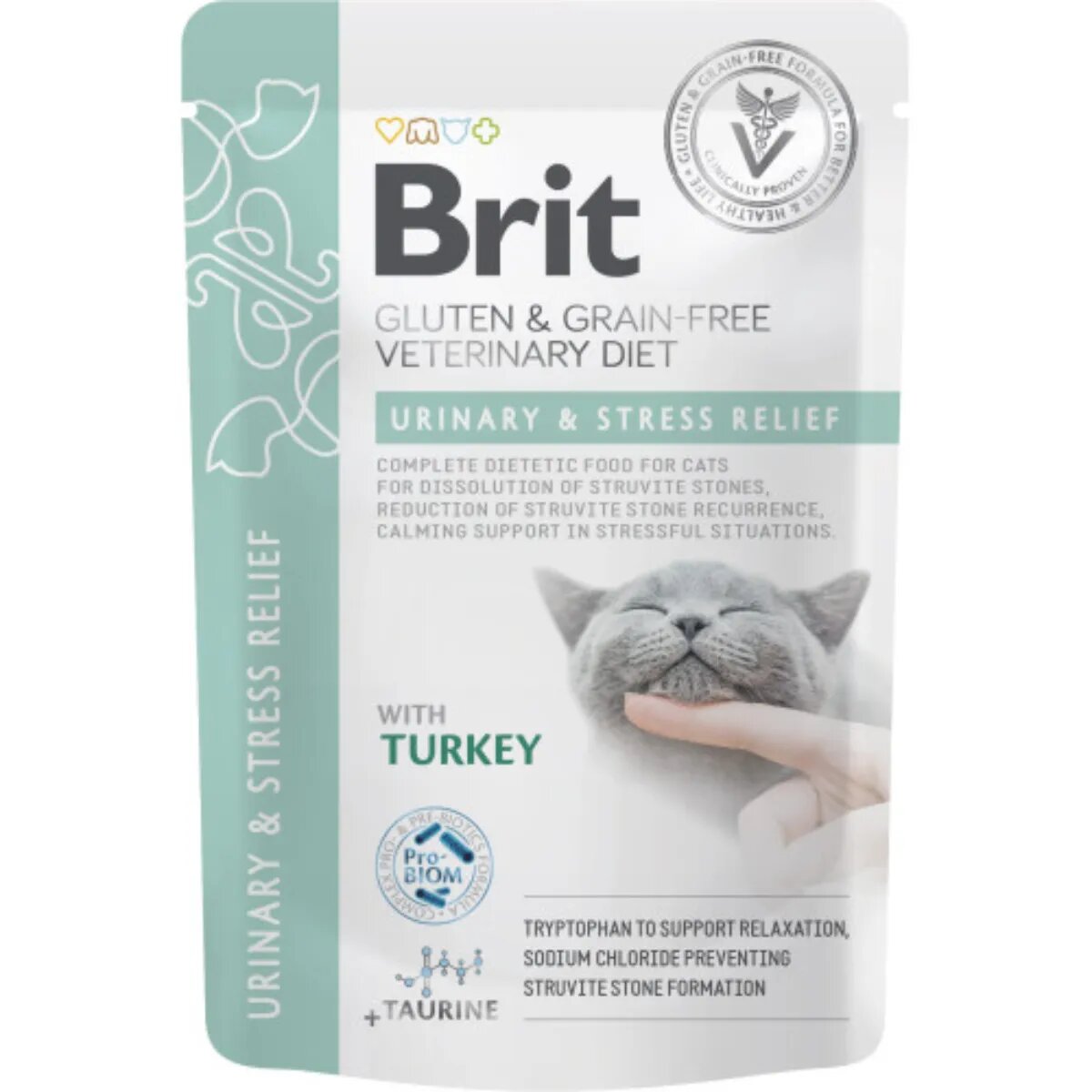 Brit Veterinary Diets BRIT VD Urinary & Stress Relief Curcan dietă veterinară plic hrană umedă fără cereale pisici sistem urinar (în sos) 85g
