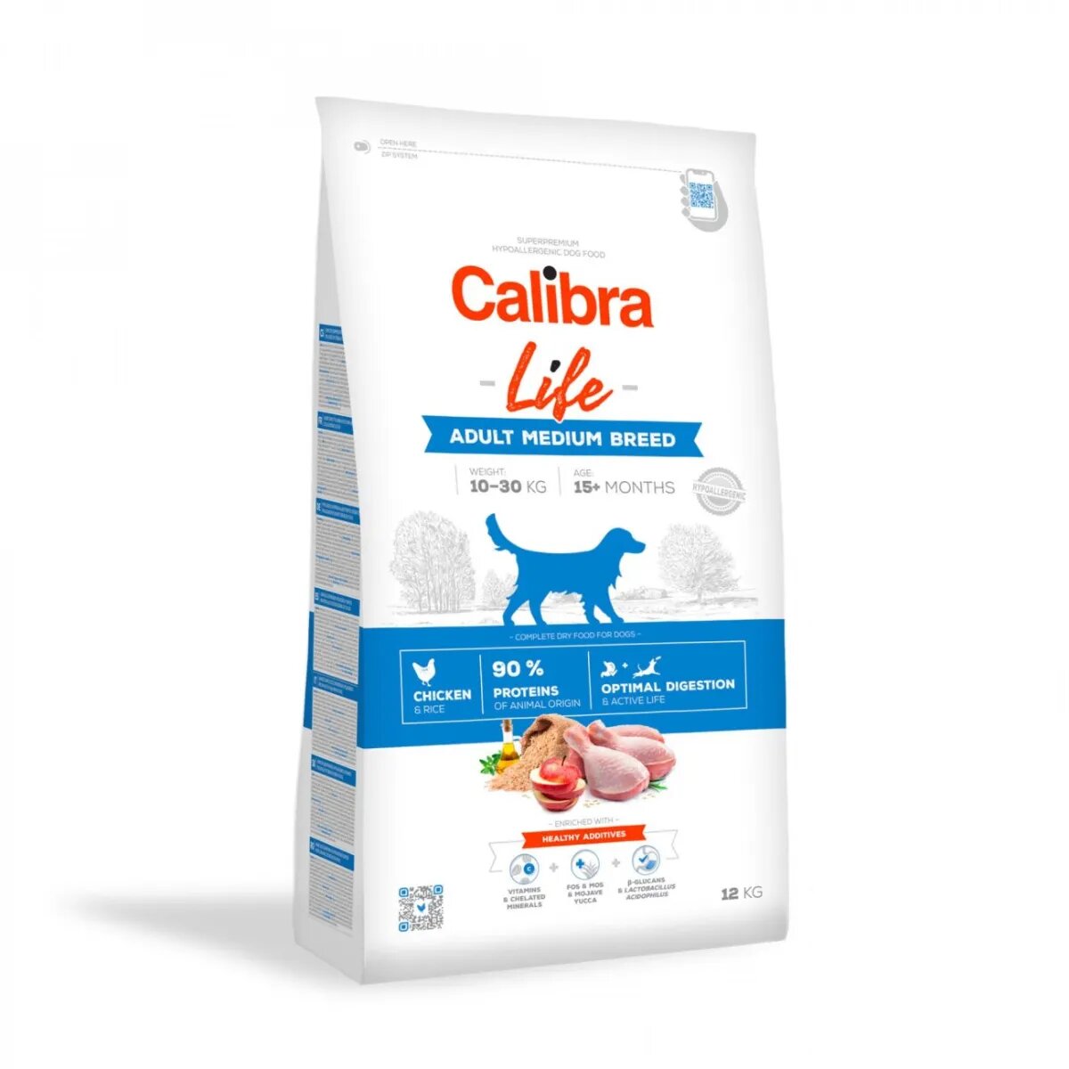 Calibra Life Adult Medium Breed M Pui hrană uscată conținut redus cereale câini 12kg