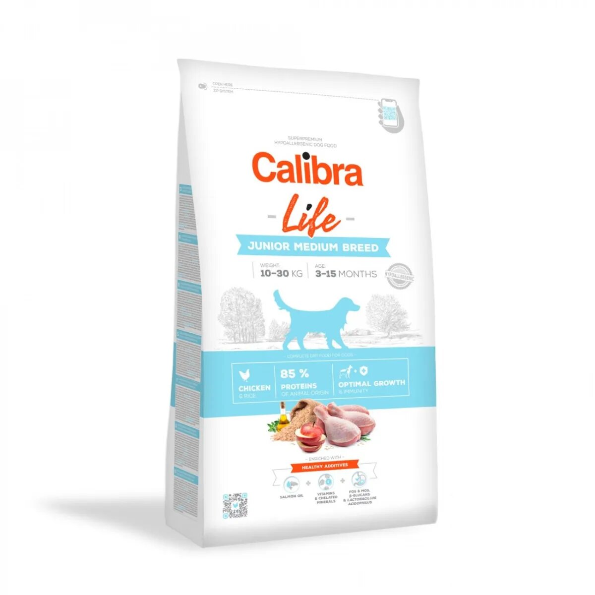 Calibra Life Junior Medium Breed M Pui hrană uscată conținut redus cereale câini junior 12kg