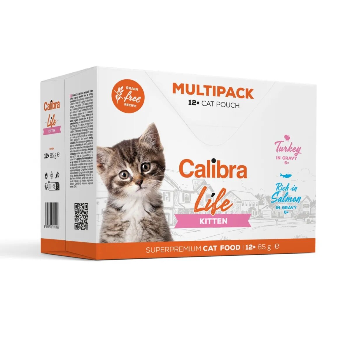 Calibra Life Kitten Multipack Curcan și Somon plic hrană umedă fără cereale pisici junior (în sos) multipack 85g x 12buc