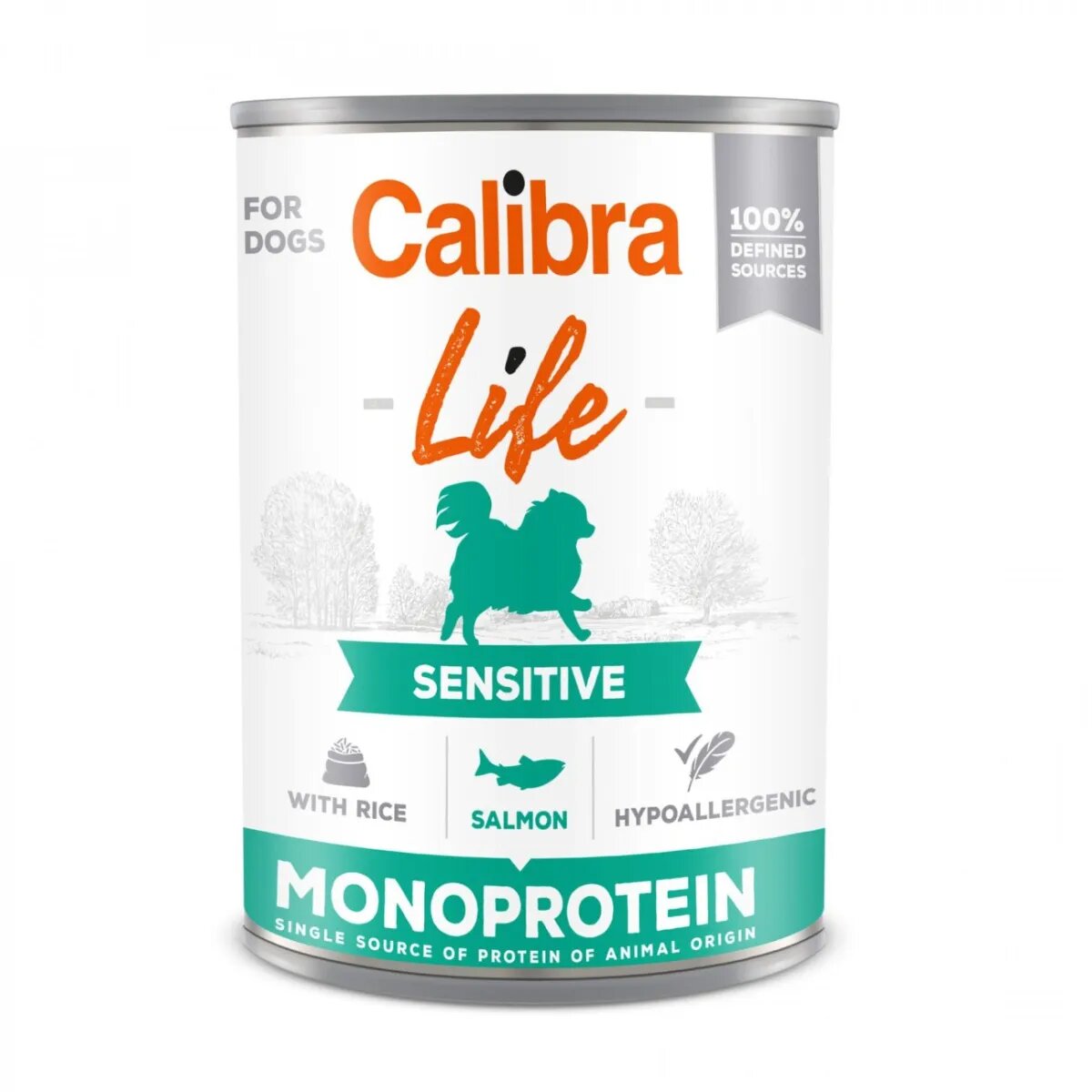 Calibra Life Sensitive XS-XL Somon și Orez conservă hrană umedă monoproteică fără cereale câini sistem digestiv (pate) 400g