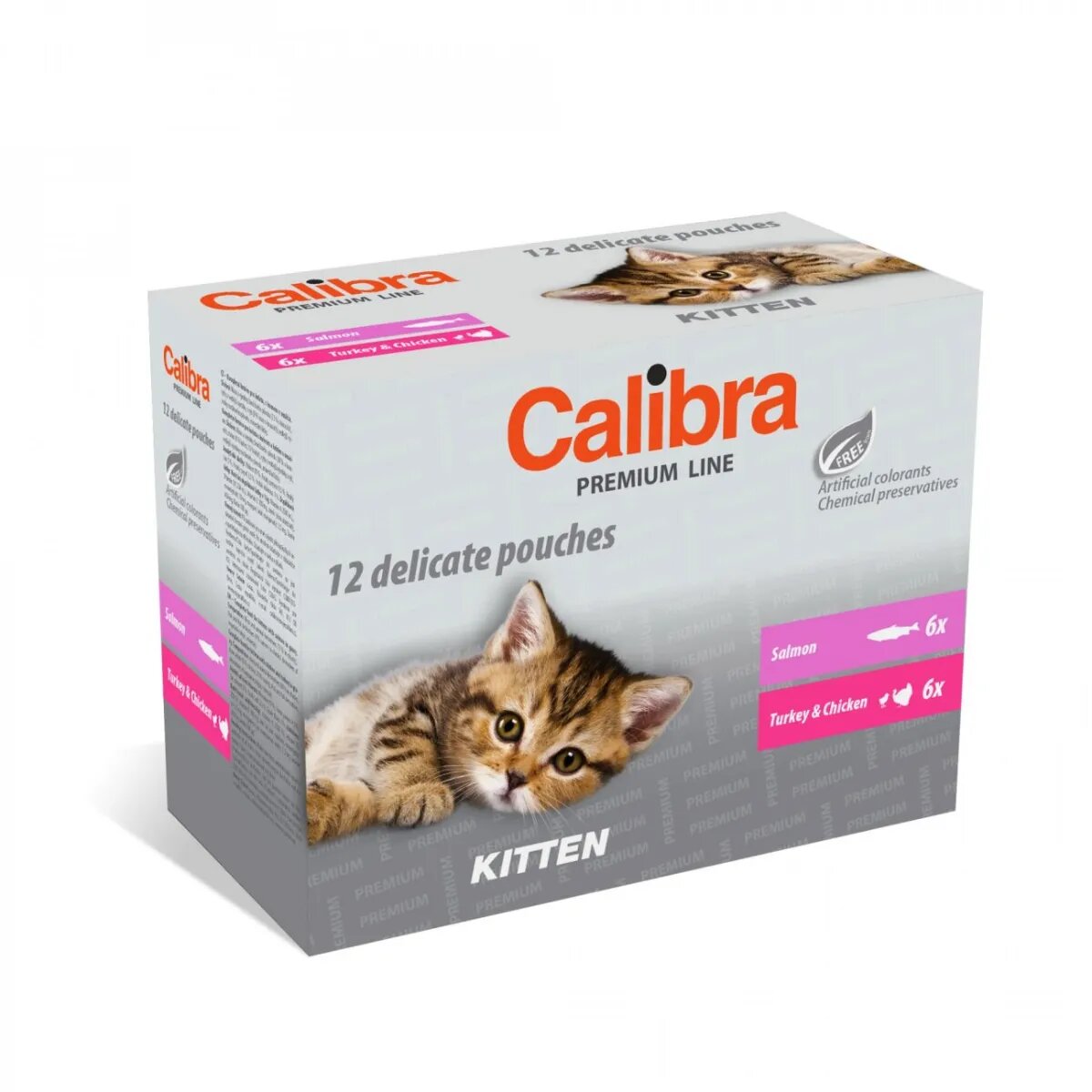 Calibra Premium Line Kitten Somon și Curcan plic hrană umedă pisici junior (în sos) multipack 100g x 12buc