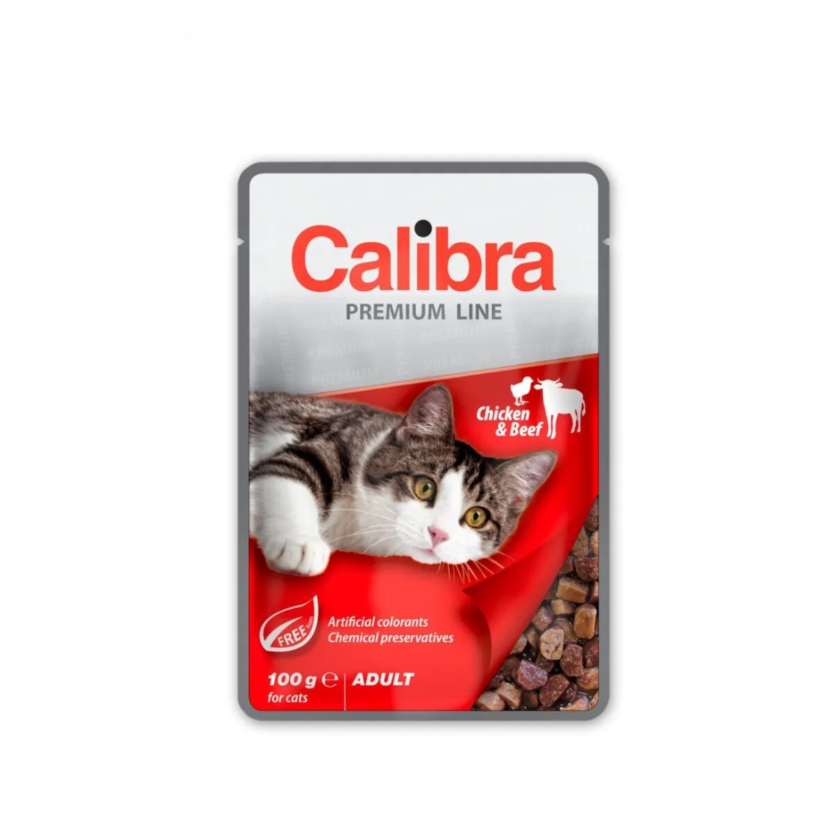 Calibra Premium Line Pui și Vită plic hrană umedă pisici (în suc propriu) bax 100g x 24buc