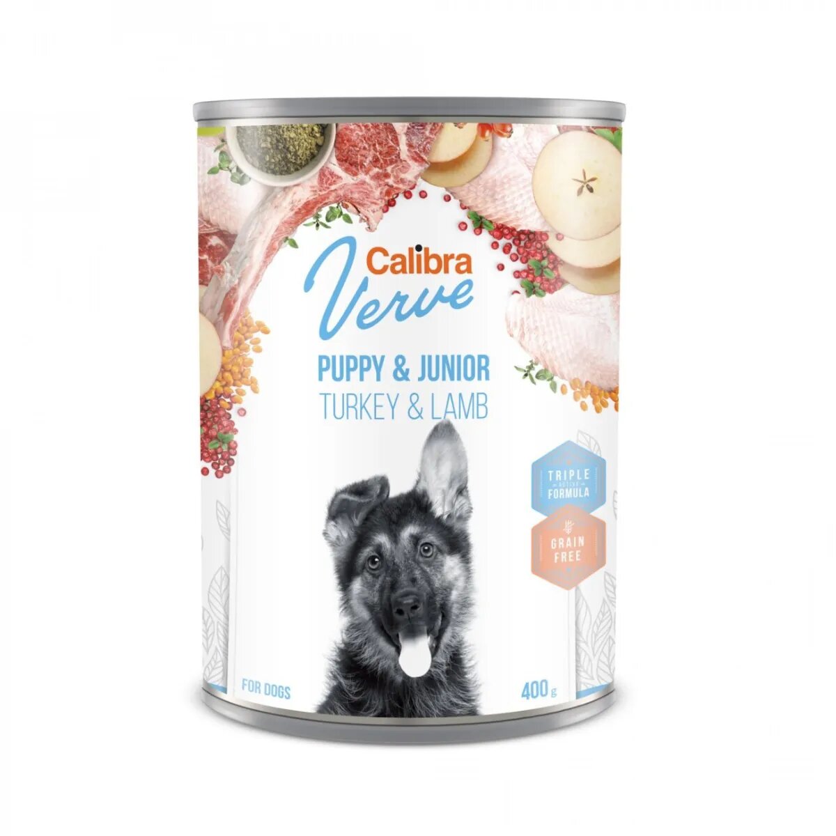 Calibra Verve GF Puppy&Junior XS-XL Curcan și Miel conservă hrană umedă fără cereale câini junior (pate) 400g