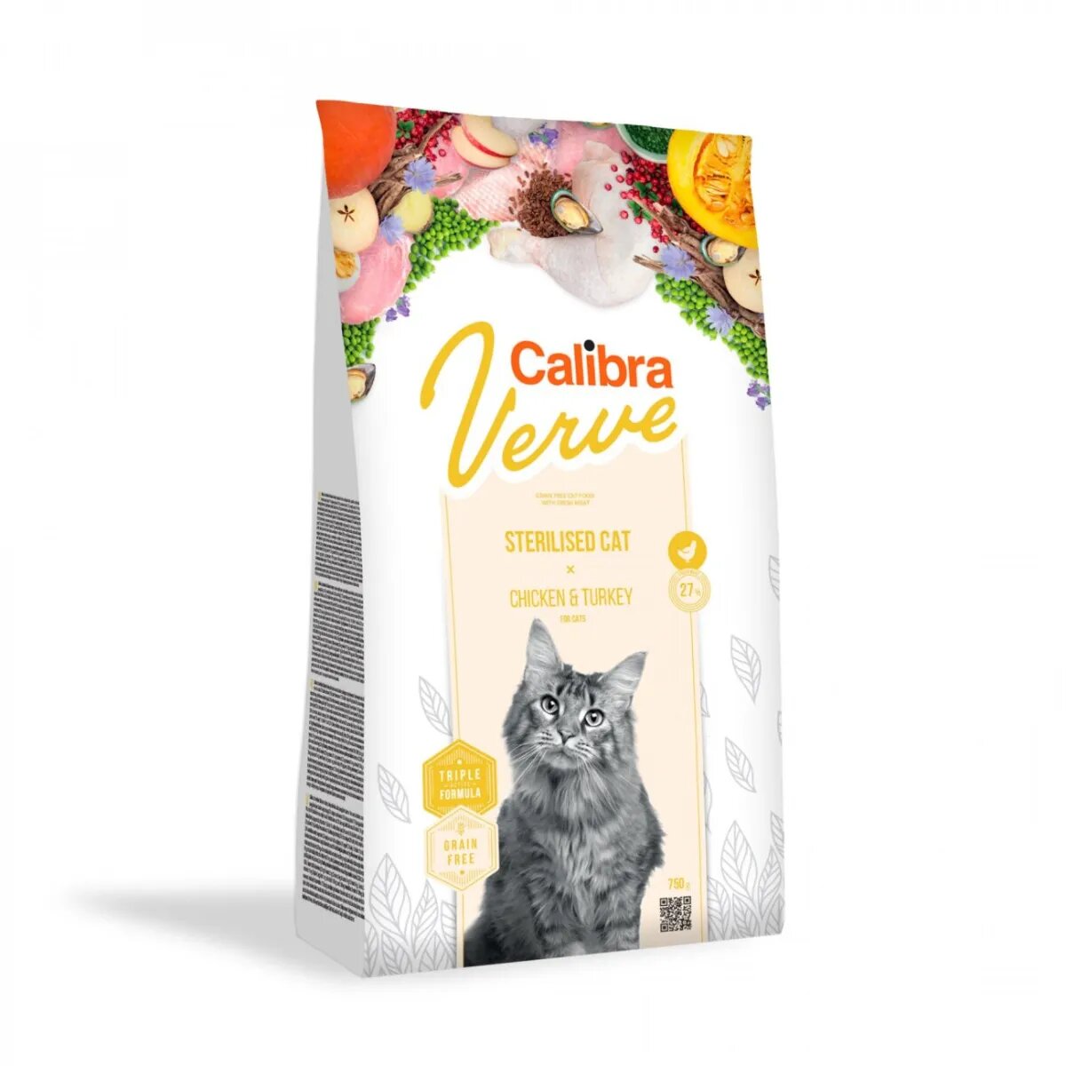 Calibra Verve GF Sterilised Pui și Curcan hrană uscată fără cereale pisici sterilizate 750g