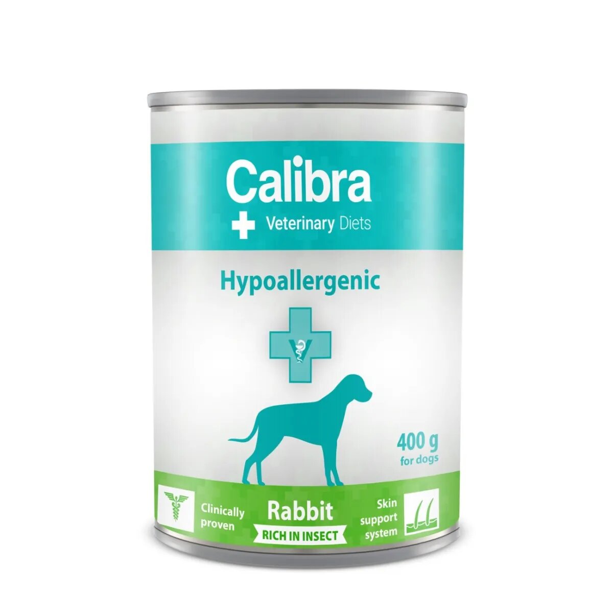 Calibra Veterinary Diets Hypoallergenic XS-XL Iepure și Insecte dietă veterinară conservă hrană umedă câini alergii (pate) 400g
