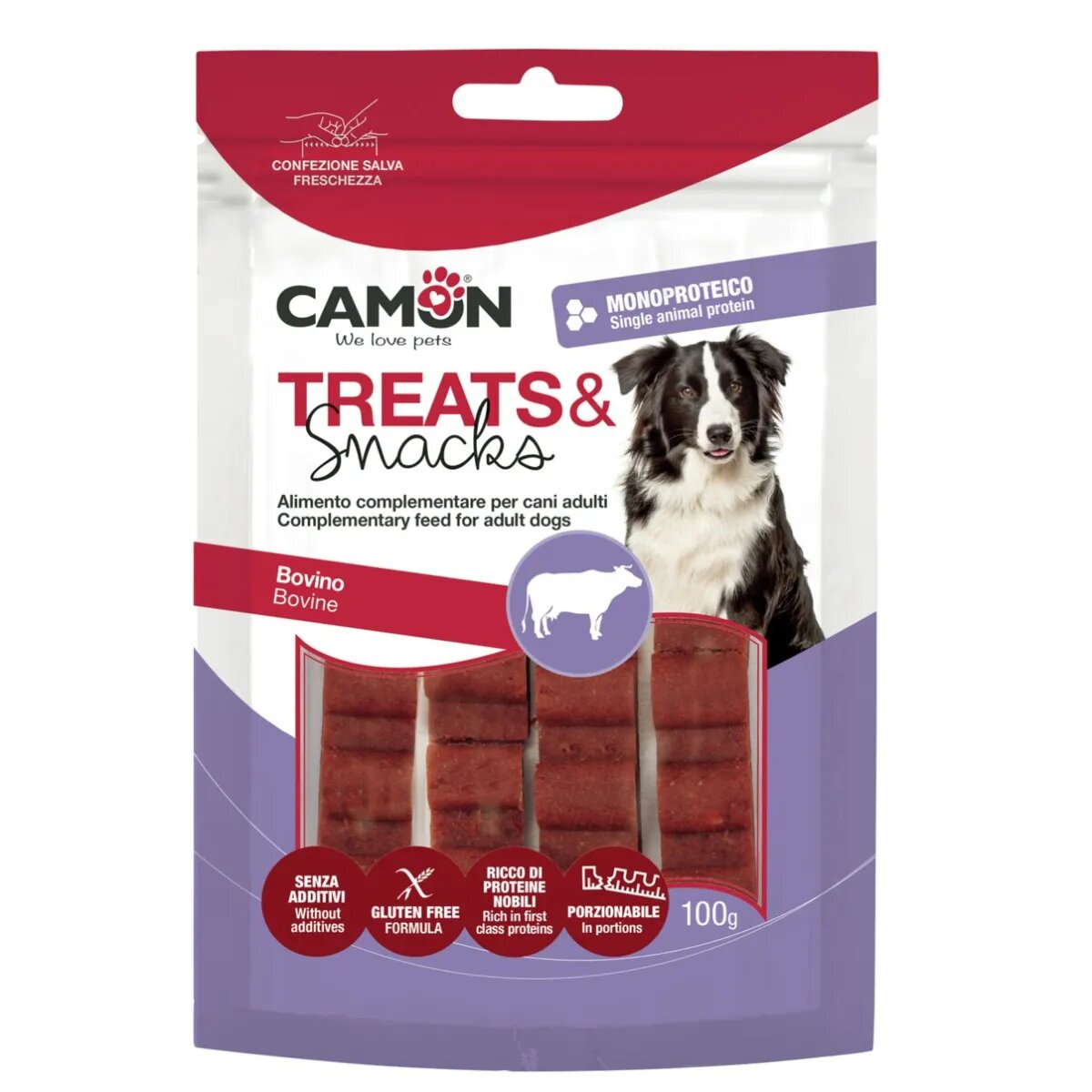 Camon Beef Bar Snack XS-XL Vită punguță recompense monoproteice câini 100g