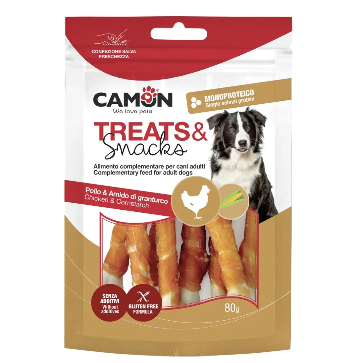 Camon Chicken & Cornstarch Bones XS-XL Pui punguță recompense câini 80g