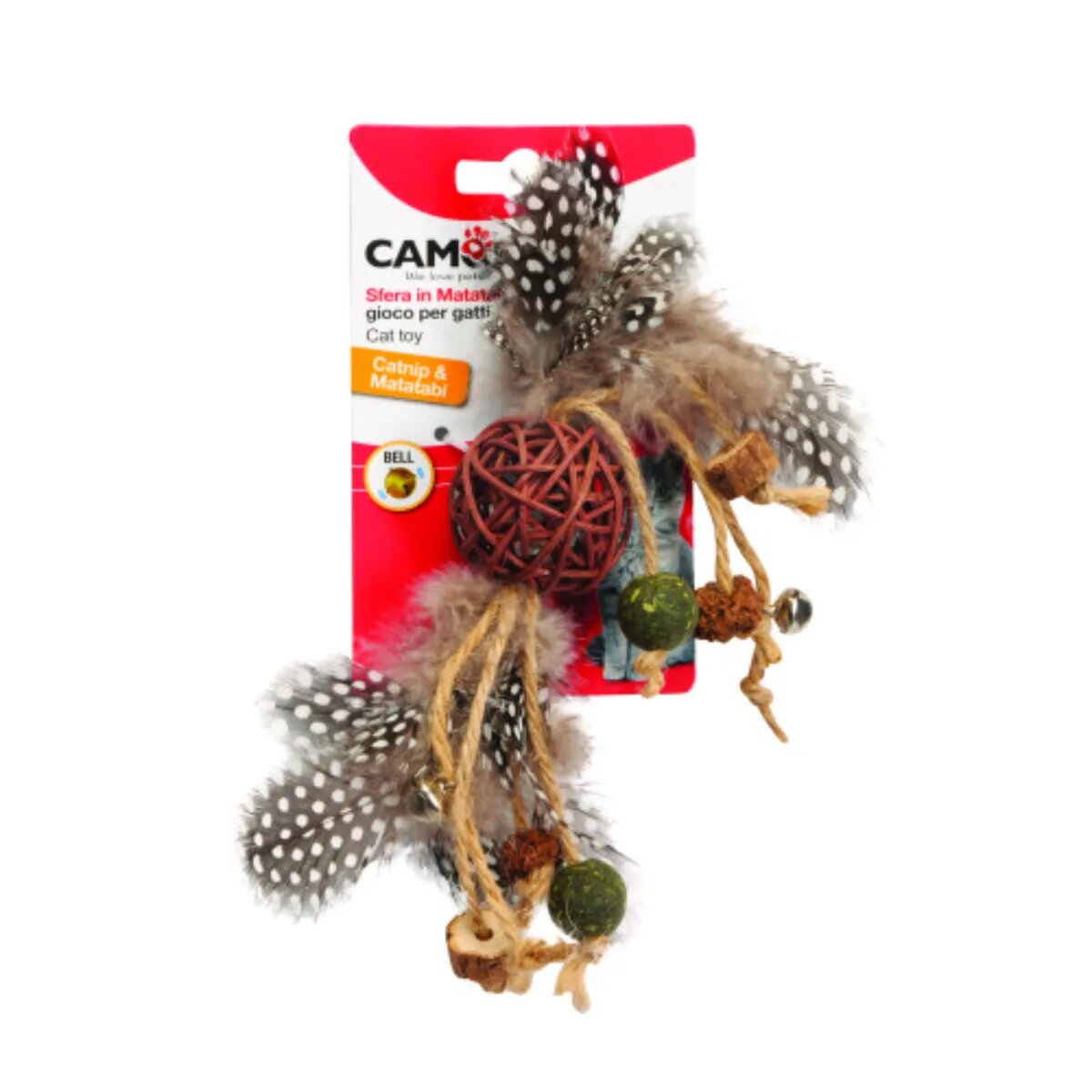 Camon Matabi Minge cu Franghie&Clopotei jucărie stimulare pândă pisici cu sunet catnip iută multicolor 24cm 1buc